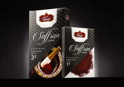 طراحی بسته بندی زعفران صادراتی تامسی