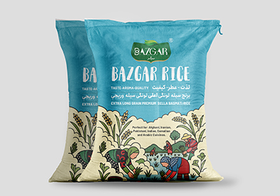 طراحی بسته‌ بندی برنج افغانستان، برند بازگر